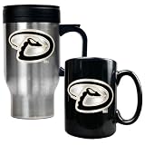 MLB Arizona Diamondbacks Stainless Steel Travel Mug & Black Ceramic Mug Set - Primary Logo