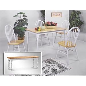 6 Piece Dining Set 4 Chairs Table Bench Natural White Farm