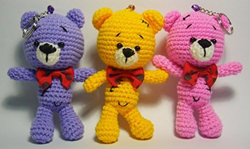 Teddy Bear Stuffed Toy, Hand Made Key Chain for Handbag or Decoration (Each of 3 colors)