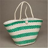 Roomy Straw Green Striped Beach Bag