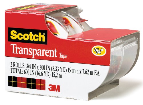 Scotch Transparent Tape Transparent, 0.75 x 300 Inches,  2 rolls per pack (2157S)