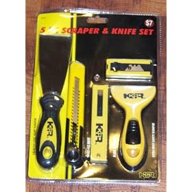 KR 5 Piece Scarper & Knife Set (Includes Stainless Steel Paint Scraper, Extra Wide Safety Scraper with Blades, Snap Off Knife, and 10 Pc Blade Set)