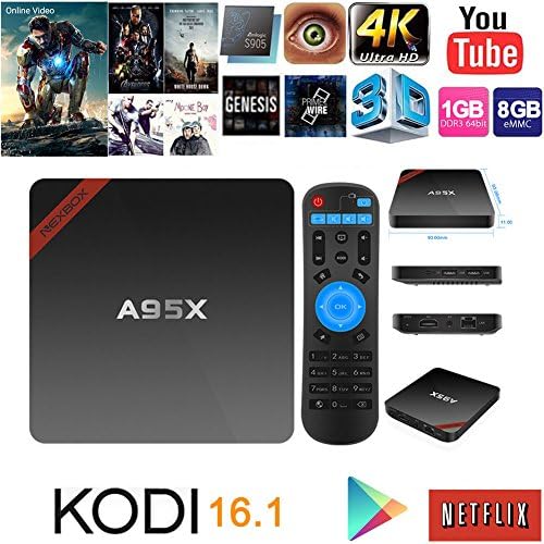 NEXBOX A95X Android 5.1 TV Box powered by Amlogic s905 Quad Core 64 Bit Kodi 16.1 Fully Loaded Ultra HD 4K 1GB/8GB Unlocked