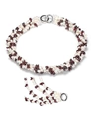 Hydia 925 Silver Multi Strands White Pearl Necklace Mixing Garnet Beads 18 Inch