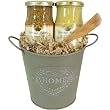 French Dijon Mustard Gift Basket with Spreader, Old Fashioned Grain and Green Peppercorn
