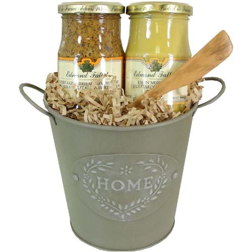 French Dijon Mustard Gift Basket with Spreader, Basil and Tarragon