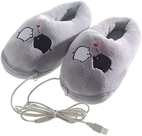 TOOPOOT(TM) 1Pair Home Gray Piggy Plush USB Foot Warmer Shoes Electric Heat Slipper