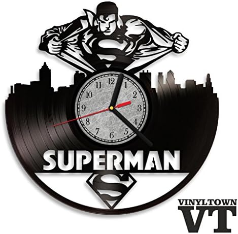 Superman logo DC comics Vinyl Record Wall Clock. Clark Kent Superhero Modern Home Decoration Design Gift