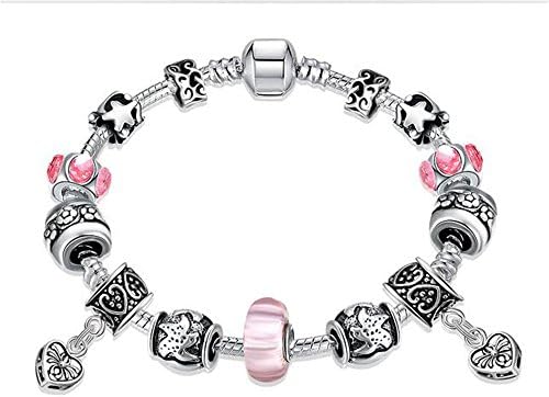 Aliliya Jewelry Signature Pave Clasp Authentic DIY Pandora Exquisite High-End Crystal Bracelet - Wild Love Retro Personality Carved (silver black, 20CM)