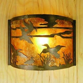 LAMPS BEAUTIFUL Rustic Lodge Ducks Wall Sconce by Meyda Tiffany--Excellent customer service--see our feedback.