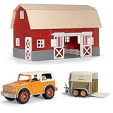 Schleich Big Red Barn with SUV/4x4 Vehicle with Driver and Horse Trailer Bundle