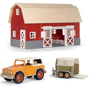 Schleich Big Red Barn with SUV 4x4 Vehicle with Driver and Horse Trailer Bundle by 
