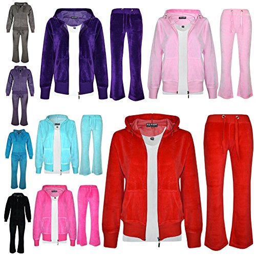 NEW KIDS GIRLS TRACKSUIT VELOUR PLAIN HOODIE BOTTOM JOG SUIT JOGGERS 7-13 YEARS