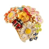 Diorette Inspired Enamel and Gem Stone Ring - Size 7