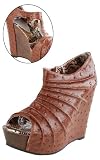 Rome1 Ostrich Side Cutout Wedges BROWN