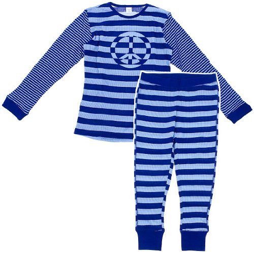 Blue Peace Sign Thermal Pajamas for Juniors XL