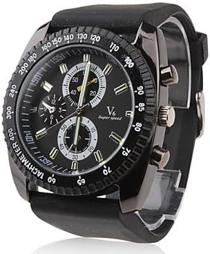 RayShop - Men's Racing Style Big Dial Black Silicone Band Quartz Wrist Watch