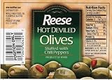 Reese Hot Deviled Chili Pepper Stuffed Olive, 3-Ounce Jars (Pack of 6)