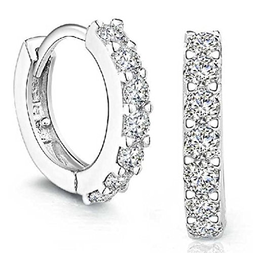 Creazy® 925 Sterling Silver Rhinestones Hoop Diamond Stud Earrings for Women