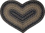 Rug - Braided Jute Heart Shaped Rug Black Tan - Primitive, Country Rustic