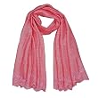 Silk Embroidered Wavy Vine Long Scarf Shawl - Pink