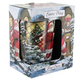 Santa Claus Design Tall Latte Mug - (G328) Father Christmas Fine China Latte Mug