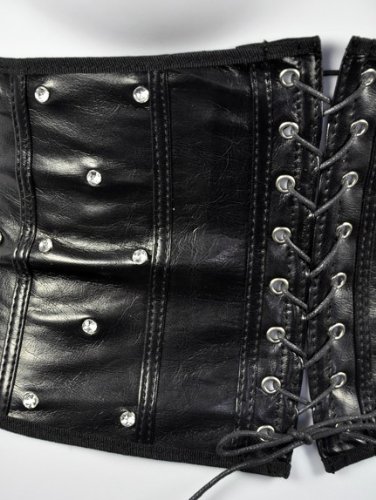 Black Waist Cincher Rhinestone Corset Belt Goth 80s New