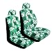 Set of 2 Universal Fit Hawaiian Low Back Front Bucket Seat Cover With Separate Headrest Cover for Seats - Green Hawaii Hibiscus Floral Print