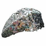 Stretchy Shimmering Silver Sequin Tami Beret Cap Hat