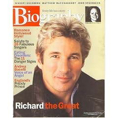 Biography Magazine February 2002 - Richard Gere, Andrea Bocelli, Philip of England, Marg Helgenberger, John Steinbeck