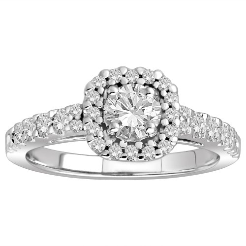 18k White Gold .60 ct Round Center Diamond with Halo Engagement Ring (1.15 cttw, H-I Color, SI1-SI2 Clarity), Size 6 18k White Gold .60 ct Round Center Diamond with Halo Engagement Ring (1.15 cttw, H-I Color, SI1-SI2 Clarity), Size 6