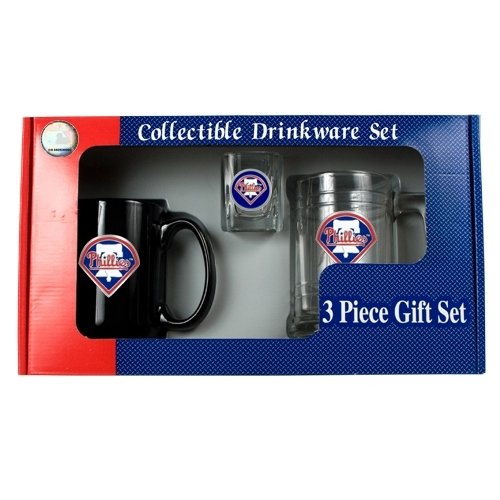 Sports MLB PHILLIES 15oz Tankard, 15oz Ceramic Mug & 2oz Shot Glass Set - Primary Logo/Clear Glass/Decorated Ceramic
