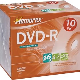 Memorex DVD-R 16x 4.7GB 10 Pack In Jewel Cases