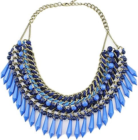 Flesser® Jewelry Choker Chunky Statement Vintage Collar Chain Layers Water Drop Beads Tassel Necklace(Blue)