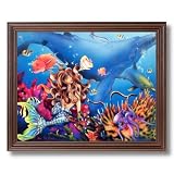 Lady Mermaid Dolphin Whale Ocean Home Decor Wall Picture Cherry Framed Art Print