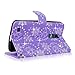 LG Leon / LG Tribute 2 LS665 Case - Cellularvilla Diamond Glitter Pu Leather Wallet Flip Open Pocket ID Card Holder Slots Case Pouch Cover with Wrist Strap for LG Tribute 2 LS665 Leon C40 (Purple Glitter)