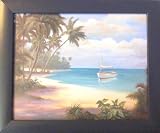 4 Framed Tropical Beach Home Palm Trees Sailboat Prints