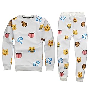 APTRO Unisex Relax Fit Cute Cartoon Faces Emoji Joggers Sweatshirt and Pants Set White Tears Size M
