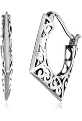 Sterling Silver Bali-Inspired Filigree Square Hoop Earrings
