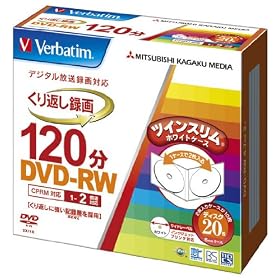 �O�H���w���f�B�A Verbatim DVD-RW(CPRM) ����Ԃ��^��p 120�� 1-2�{�� Disk2������5mm�c�C���P�[�X10�� 20���p�b�N ���C�h����Ή� �z���C�g���[�x�� VHW12NP20TV1