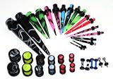 36pc Ear Stretching Kit Color Marble Plugs and Color Tapers 00g 0g 2g 4g 6g 8g 10g 12g 14g Gauges Plus Instructions