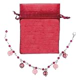 Bracelet - B277 - Lampwork, Fire Polished Glass and Swarovski (tm) Crystal Beads - Adjustable to Fit + Matching Organza Bag ~ Pink & Fuchsia