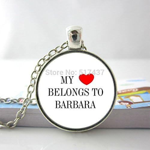 Pretty Lee Fashion Necklaces For Women 2015 Handmade My Heart Belongs To Barbara Name Glass Dome Pendant Heart Necklace