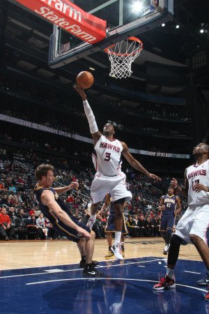 Indiana Pacers v Atlanta Hawks: Damien Wilkins and Mike Dunleavy Photographic Poster Print by Scott Cunningham, 12x18