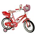 Hello Kitty Kinder Fahrrad (14 Zoll) mit liebevollen Details (Hupe, Puppensitz, Kettenschutz & St�tzr�der) rot