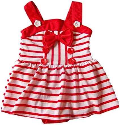 HFSMD Girls Swimsuit Baby Stripe Conjoined Infants Cute Swimwear (S(height 33.5"-39.4"), Red)