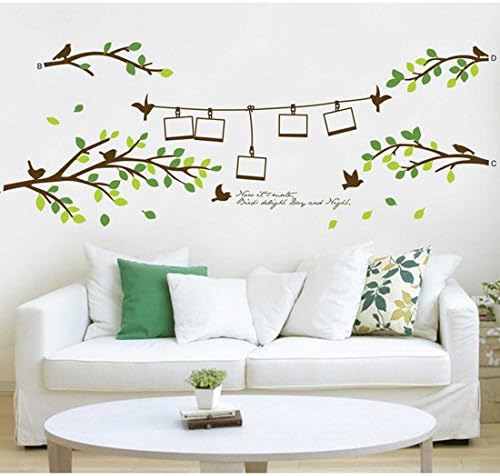 Birds Leaves Photo Frames Branches Wall Sticker Paper Home Decal Removable Wall Vinyl Living Room Bedroom PVC Art Picture Murals Waterproof DIY Stick for Adults Teems Childres Kids Nursery Baby