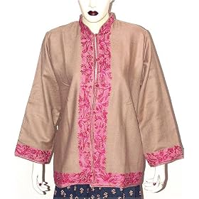 Ladies Outerwear Wool Jacket Hand Embroidery Handmade in Kashmir Size XL (jkt337) by ShalinCraft