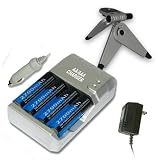 Pro Series Fast & Smart AAA / AA Nimh AC / DC Battery Charger w/ LED Display w/ 4 Premium 2700 Ni-MH Batteries Includes Mini Tripod