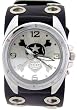 Skull Star Cross Silver Wide Black Leather Band Circle Trendy Design Steel Black Dial Gothic Punk Biker Pirate Wristband Watch